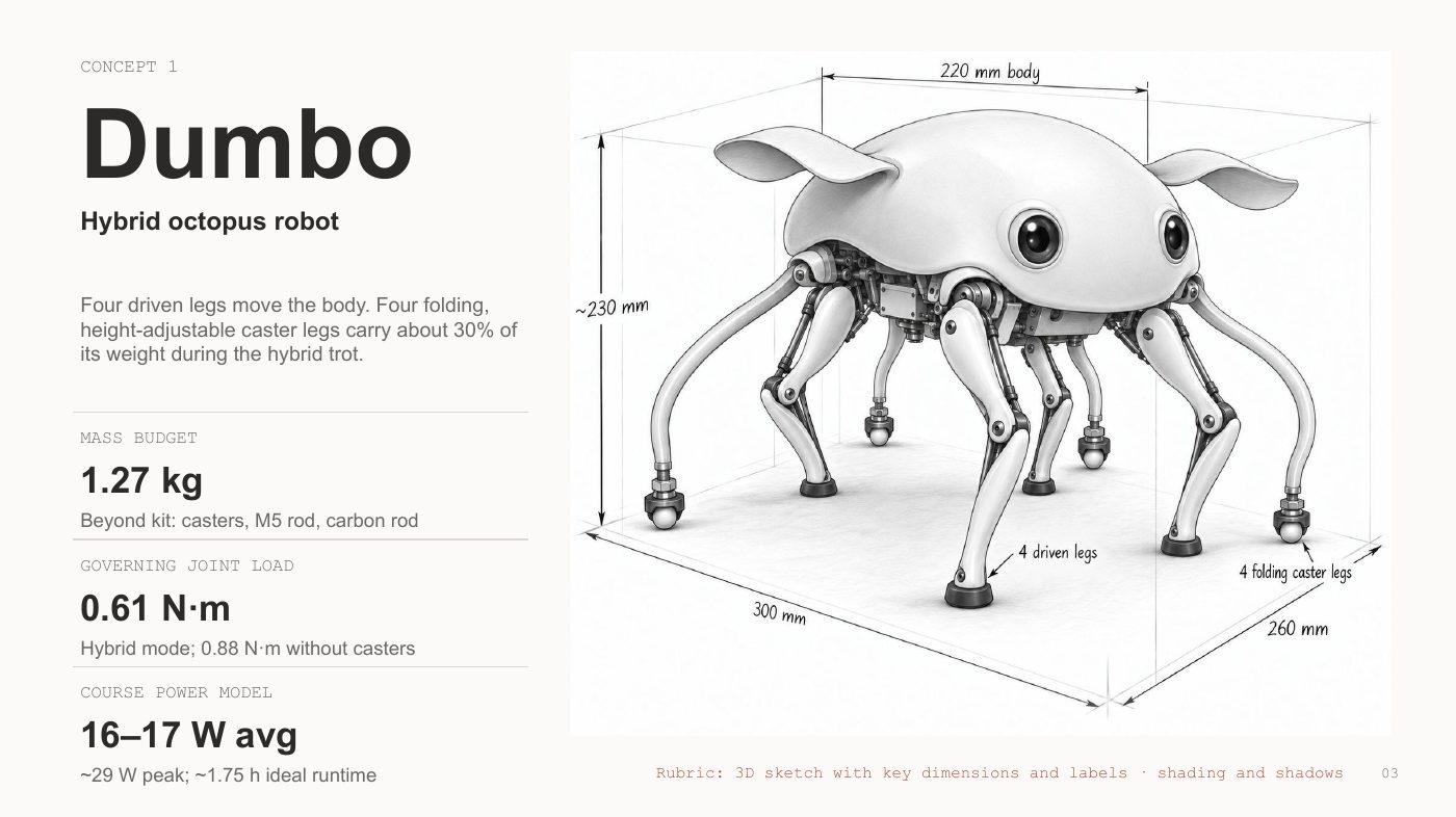 Dumbo concept sketch with key dimensions